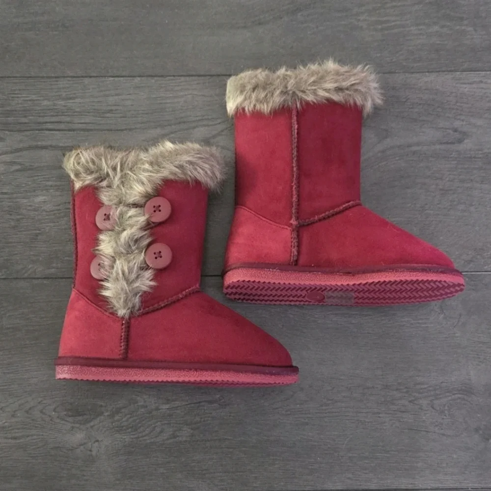 Blister Red Faux Suede Lined Snow Boots Girls 1